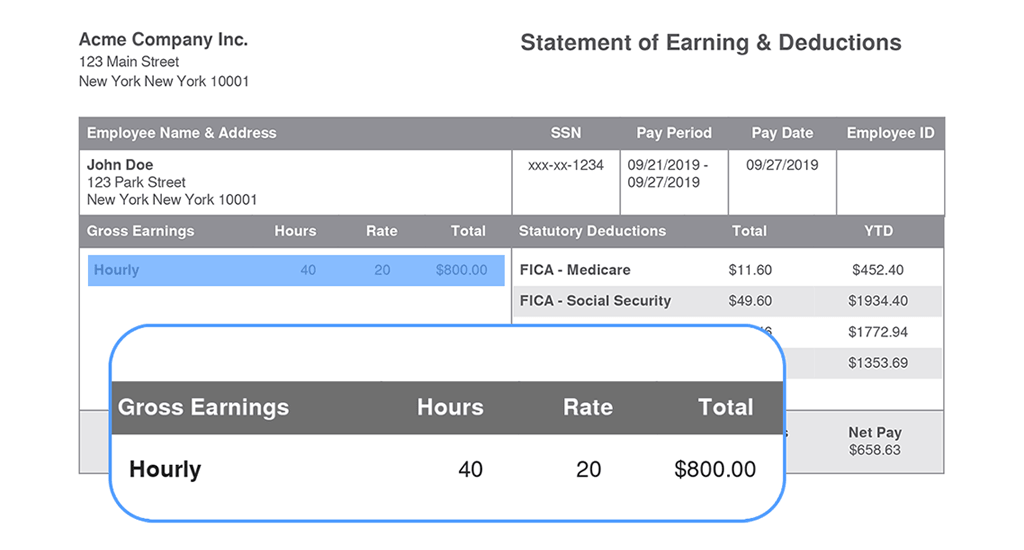 Pay Stub Gross Earnings