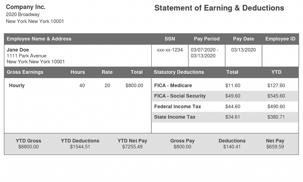 Standard Paystub Template