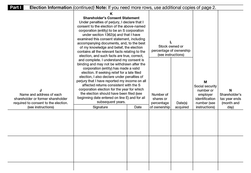 Form 2553 Part I Shareholders