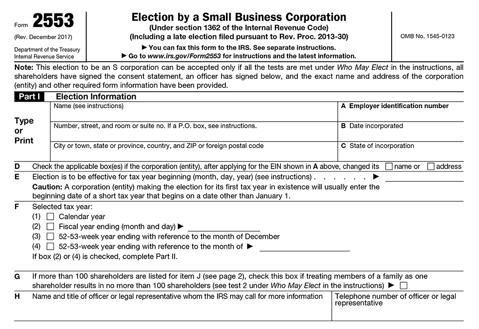 Form 2553 Part I