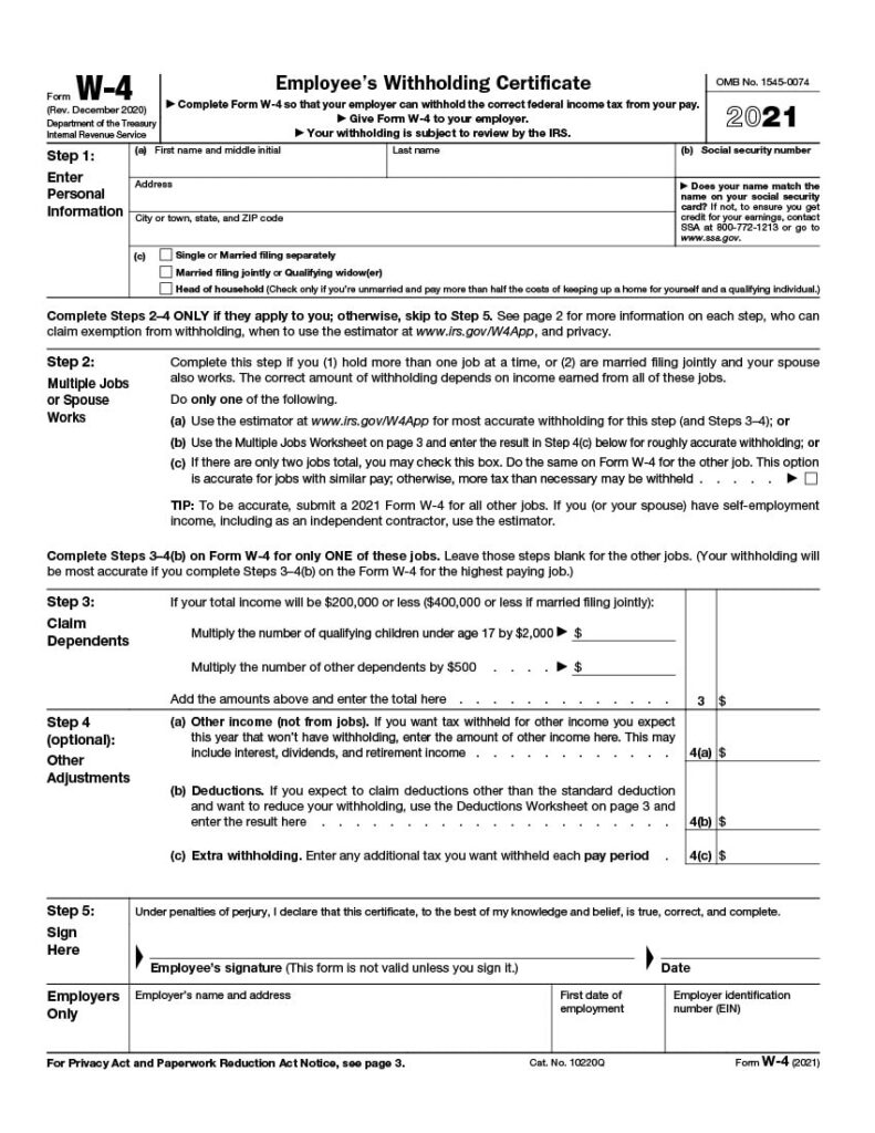 Form W-4 2021 Edition